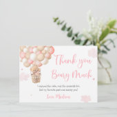 Roze Meisje Teddy Beer Ballonnen Verjaardag Bedankkaart (Staand voorkant)