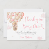 Roze Meisje Teddy Beer Ballonnen Verjaardag Bedankkaart (Voorkant)