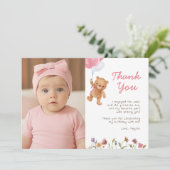 Roze Meisje Teddybeer 1e Verjaardag Bedankt (Staand voorkant)