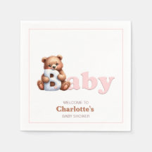 Roze Meisje Teddybeer Baby Shower