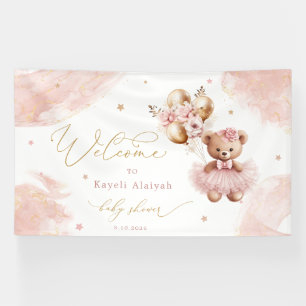 Roze Meisje Teddybeer Baby Shower Welkom Spandoek