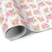 Roze Meisje Teddybeer IJs met pioenen Cadeaupapier (Rol Hoek)