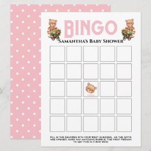 Roze meisje teddybeer uitnodiging