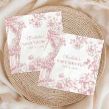 Roze Meisje Toile de Jouy Safari Dieren Baby showe