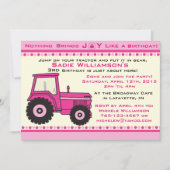 Roze Meisje Tractor Verjaardag Uitnodiging (Voorkant)