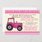 Roze Meisje Tractor Verjaardag Uitnodiging (Voorkant / Achterkant)