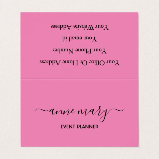 Roze Meisje Trendy Kalligrafie Event Planner Cool Visitekaartje (Buitenkant ongevouwen)