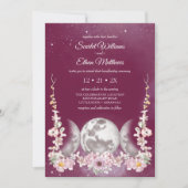 Roze meisje Triple Moon Floral Starry Handfasting Kaart (Voorkant)