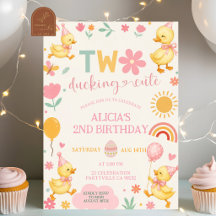 Roze Meisje TWEE Eend Cute verjaardagsuitnodiging