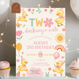 Roze Meisje TWEE Eend Cute verjaardagsuitnodiging Kaart