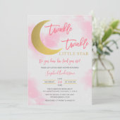 Roze meisje Twinkle Twinkle Little Star Baby showe Kaart (Staand voorkant)