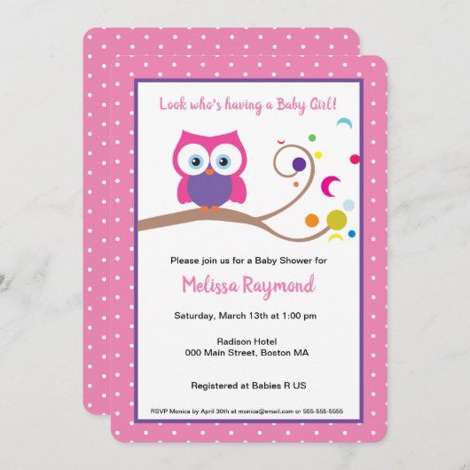 Roze Meisje Uil Charmant Schattige Expressive Eyes Kaart (Voorkant / Achterkant)