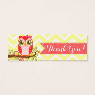 Roze Meisje Uil Custom Baby shower "Dank je" Label Mini Visitekaartjes