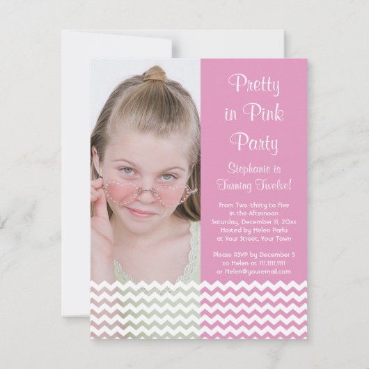 -roze-meisje-uitnodiging op verjaardag kaart (Achterkant)