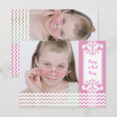 -roze-meisje-uitnodiging op verjaardag kaart (Voorkant / Achterkant)