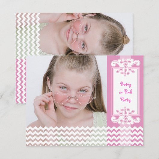 -roze-meisje-uitnodiging op verjaardag kaart (Voorkant / Achterkant)