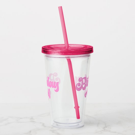 Roze meisje van de geboorte acryl drinkbeker (Links)