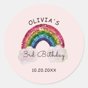 Roze Meisje Verjaardag Rainbow Favoriet Stickers