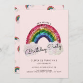 Roze Meisje Verjaardag Rainbow Kaart (Voorkant / Achterkant)