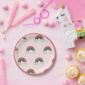 Roze Meisje Verjaardag Rainbow Papieren Bordje (Feest)