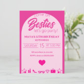 Roze Meisje Verjaardag, Roze Besties Partij Verjaa Kaart (Staand voorkant)