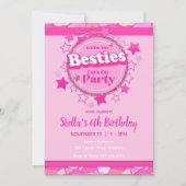 Roze Meisje Verjaardag, Roze Besties Party Kaart (Voorkant)