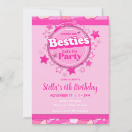 Roze Meisje Verjaardag, Roze Besties Party Kaart