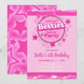 Roze Meisje Verjaardag, Roze Besties Party Kaart (Voorkant / Achterkant)