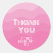 Roze Meisje Verjaardagsfeestje Dank u Ronde Sticker (Voorkant)