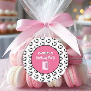 Roze Meisje Voetbal Verjaardagsfeestje Ronde Sticker