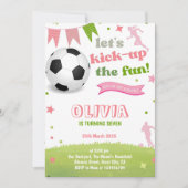Roze meisje voetbal verjaardagsuitnodiging voetbal kaart (Voorkant)