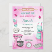 Roze Meisje Waterverf Bakken Verjaardagsuitnodigin Kaart (Voorkant)