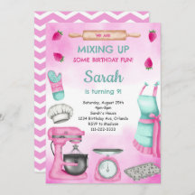 Roze Meisje Waterverf Bakken Verjaardagsuitnodigin