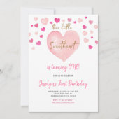 Roze Meisje Waterverf Eerste Verjaardag Hart Kaart (Voorkant)