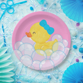 Roze Meisje Waterverf Rubber Duck Party Papieren Bordje