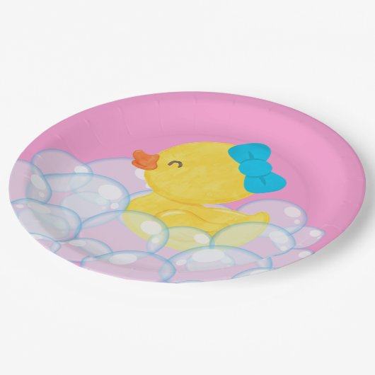 Roze Meisje Waterverf Rubber Duck Party Papieren Bordje (Gekanteld)