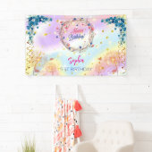 Roze Meisje Welkom Bloemen waterverf Verjaardagsfe Spandoek (Insitu)