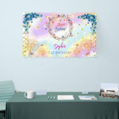 Roze Meisje Welkom Bloemen waterverf Verjaardagsfe Spandoek (Beurs)