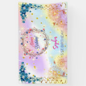 Roze Meisje Welkom Bloemen waterverf Verjaardagsfe Spandoek (Verticaal)