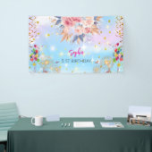 Roze Meisje Welkom Bloemen waterverf Verjaardagsfe Spandoek (Beurs)