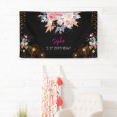 Roze Meisje Welkom Bloemen waterverf Verjaardagsfe Spandoek (Insitu)