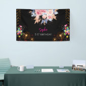 Roze Meisje Welkom Bloemen waterverf Verjaardagsfe Spandoek (Beurs)