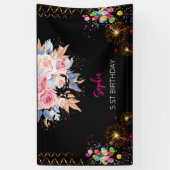 Roze Meisje Welkom Bloemen waterverf Verjaardagsfe Spandoek (Verticaal)