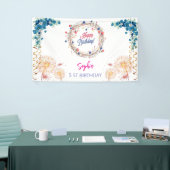 Roze Meisje Welkom Bloemen waterverf Verjaardagsfe Spandoek (Beurs)