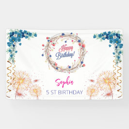 Roze Meisje Welkom Bloemen waterverf Verjaardagsfe Spandoek