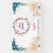 Roze Meisje Welkom Bloemen waterverf Verjaardagsfe Spandoek (Verticaal)