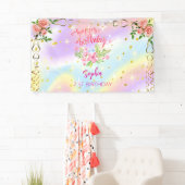 Roze Meisje Welkom Bloemen waterverf Verjaardagsfe Spandoek (Insitu)