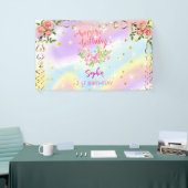 Roze Meisje Welkom Bloemen waterverf Verjaardagsfe Spandoek (Beurs)