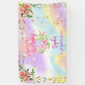 Roze Meisje Welkom Bloemen waterverf Verjaardagsfe Spandoek (Verticaal)