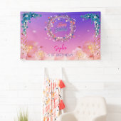 Roze Meisje Welkom Bloemen waterverf Verjaardagsfe Spandoek (Insitu)